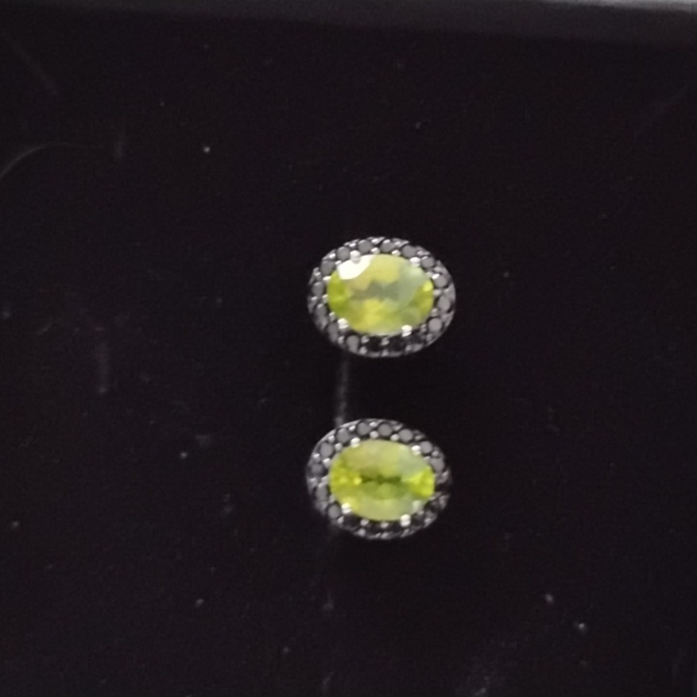Elegant Silver and Green Stud Earrings